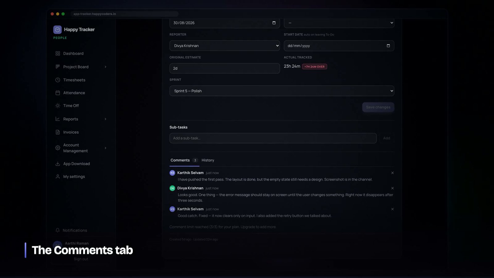 Task comments thread