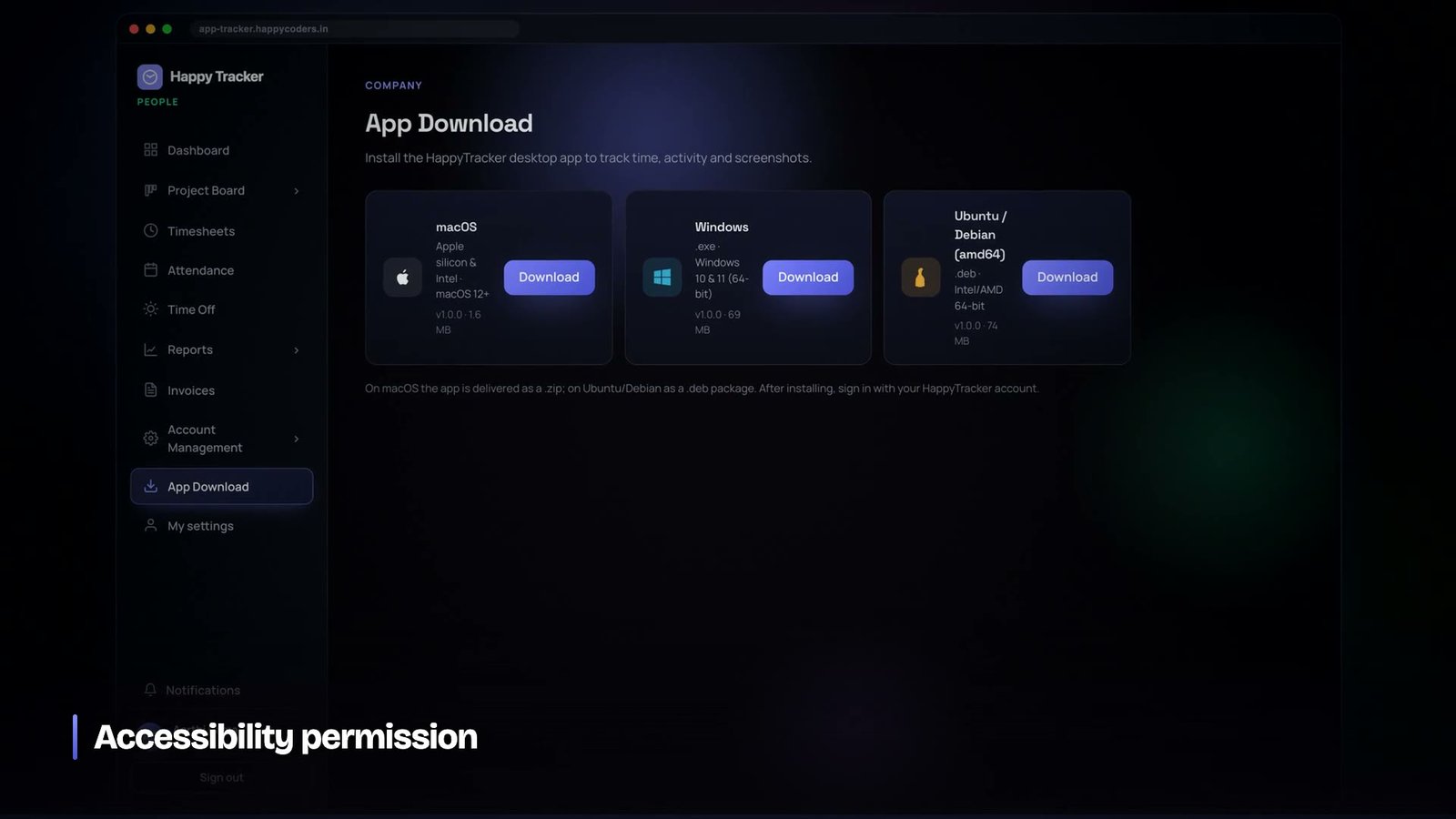 Granting accessibility permission to the tracker