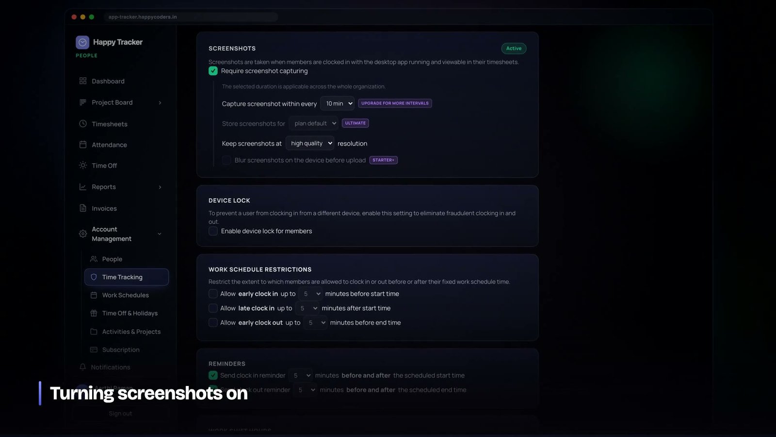 Turning screenshot capture on