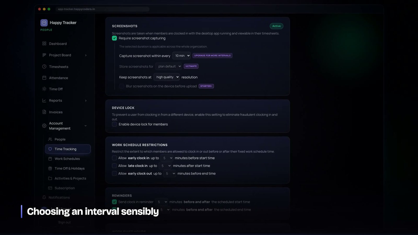 Choosing a screenshot interval