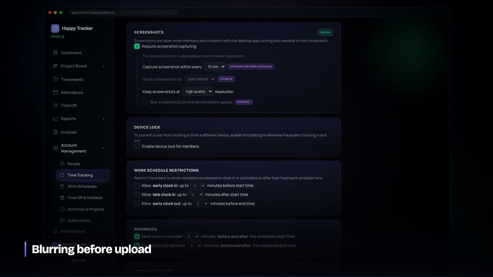Blurring screenshots before upload