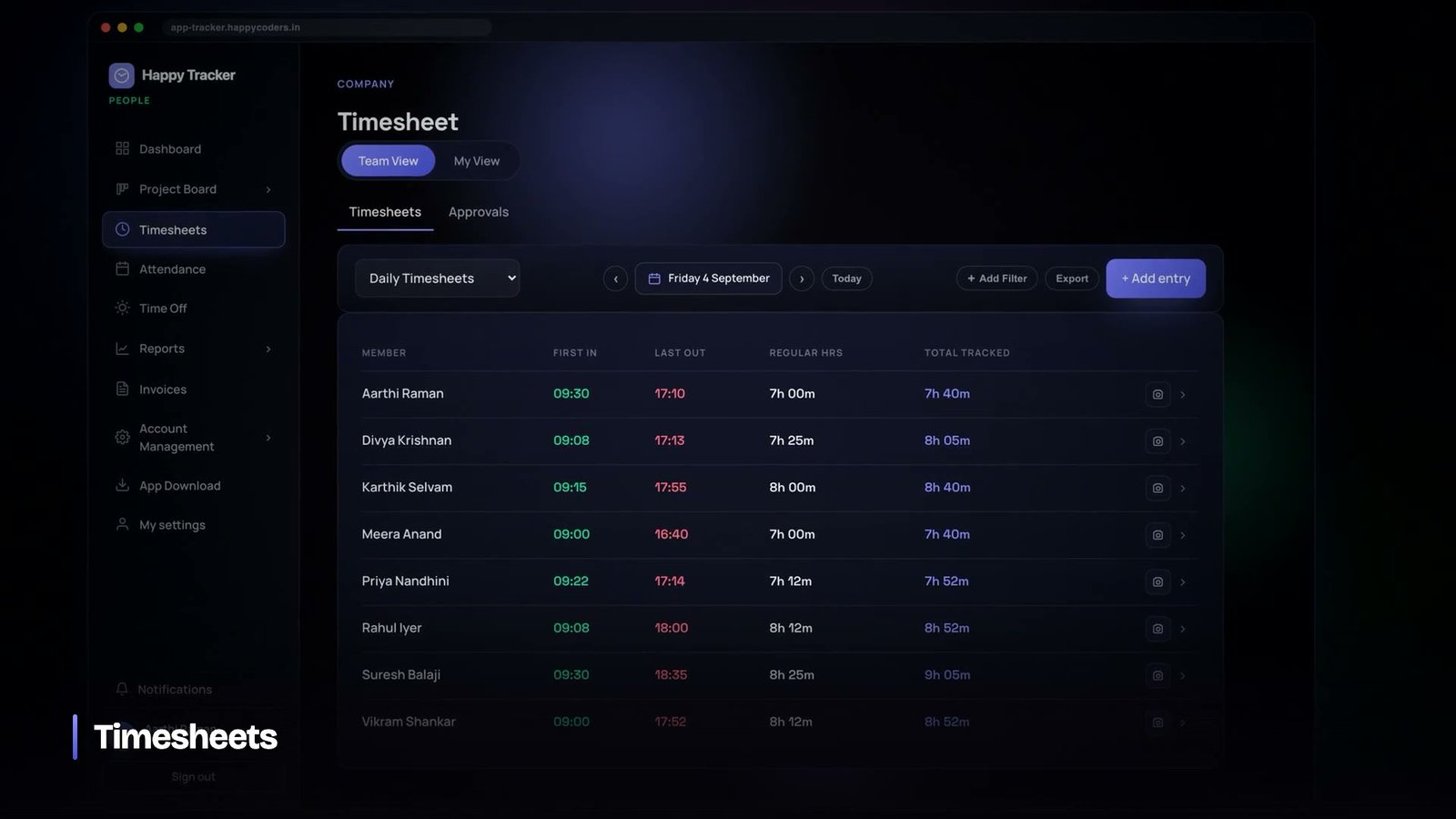 Timesheets built from tracked time