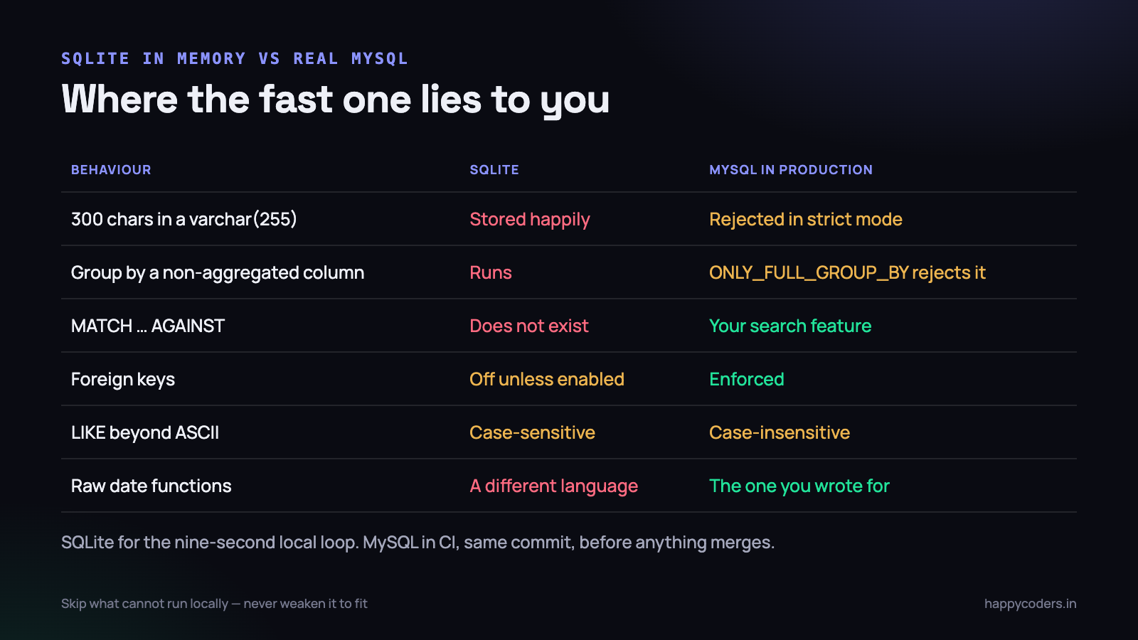 Fast and approximate for the loop, slow and honest before the merge.